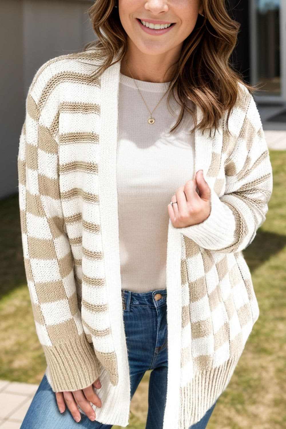 Chic striped long sleeve cardigan - Love Salve